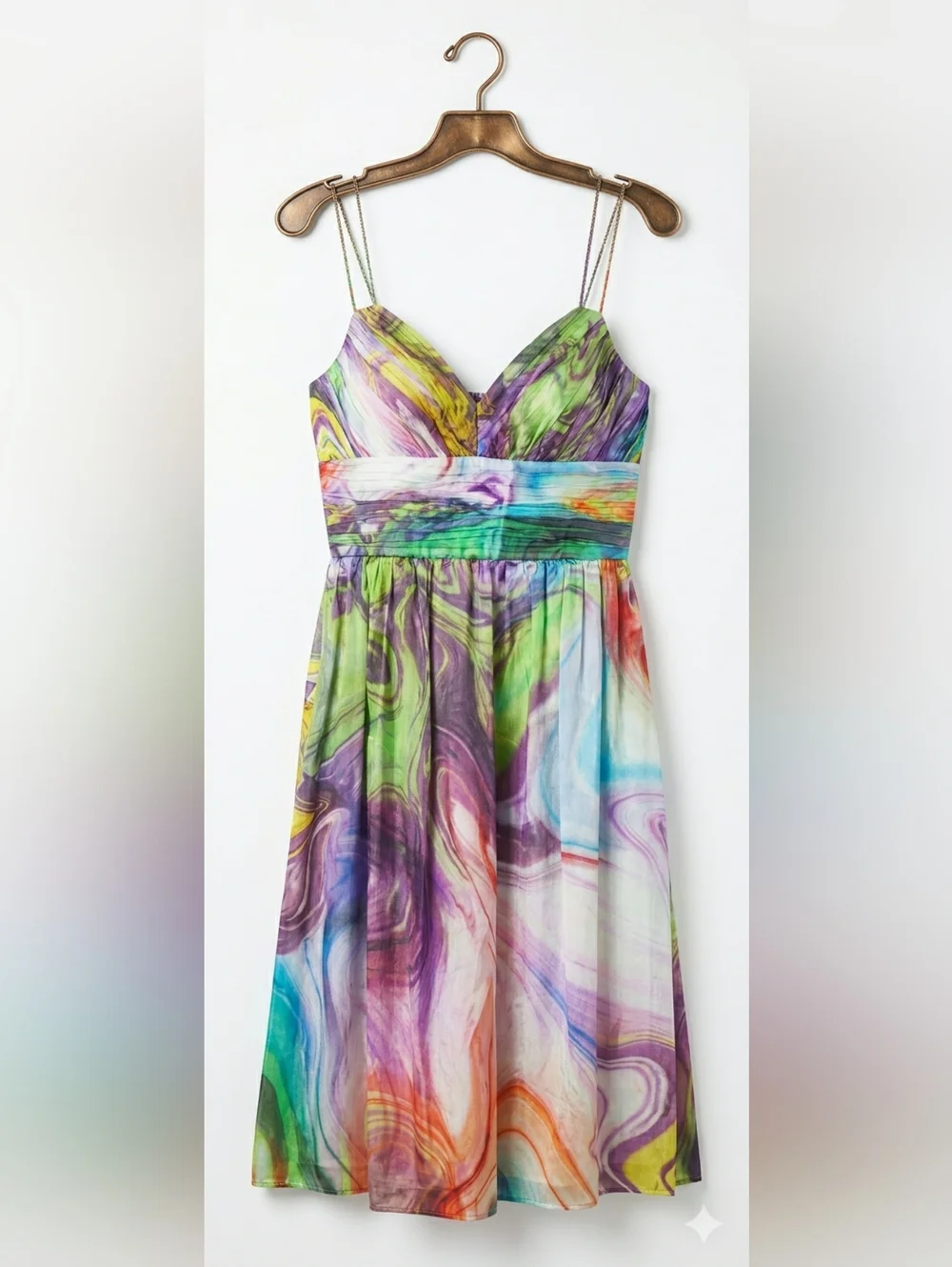 Oleg Cassini 8 Homecoming Wedding Guest Dress Silk Whimsical Watercolor Cocktail